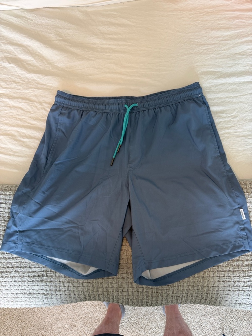 Men's Hybrid Swim Shorts in Slate Blue with Teal Drawcord